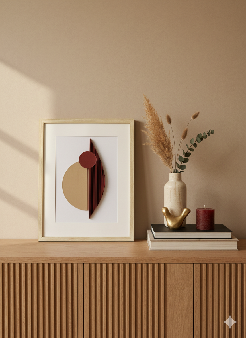 Abstraktný 3D obraz do interiéru 30×40 cm | minimalistická geometrická dekorácia