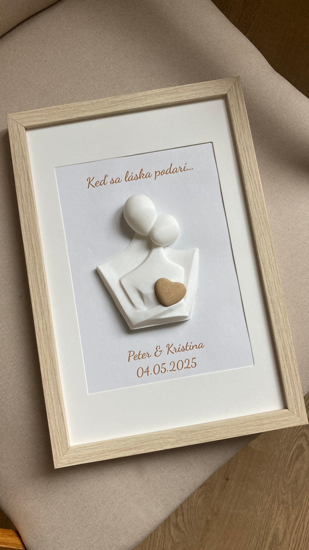 Personalizovaný 3D obraz so srdiečkom | Darček na svadbu, výročie, Valentína | 21×30 cm