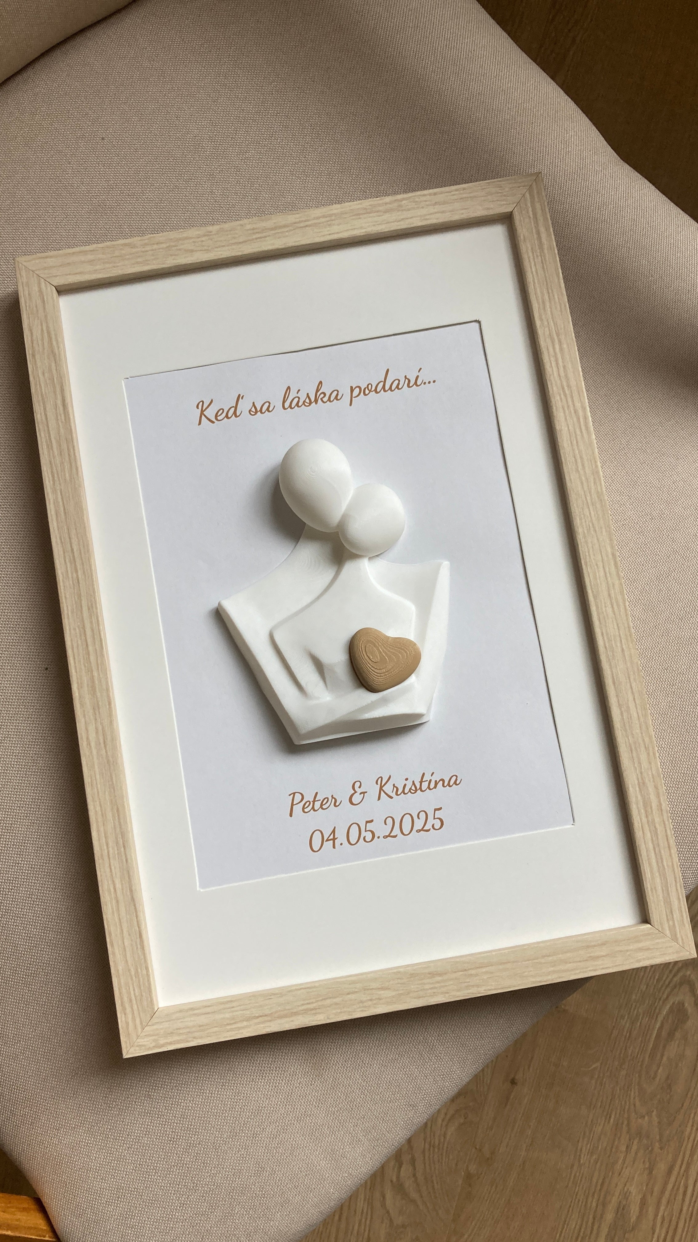 Personalizovaný 3D obraz so srdiečkom | Darček na svadbu, výročie, Valentína | 21×30 cm