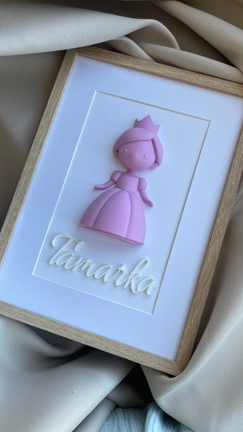 3D obraz Princezná s menom dieťaťa – personalizovaný darček A4 | výber rámu a farby