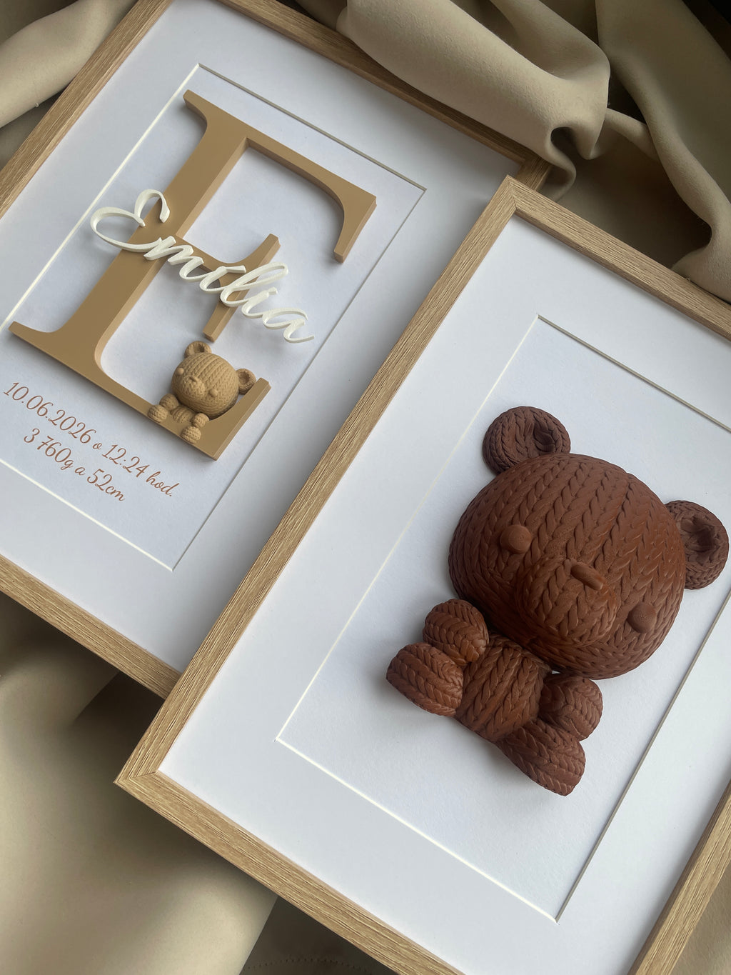 SET 2 personalizovaných 3D obrazov k narodeniu bábätka | Krstný obraz s menom + obraz s motívom | 21×30 cm