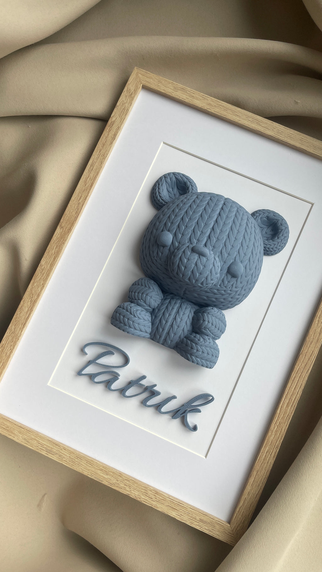 3D obraz s medvedíkom a menom dieťaťa – darček k narodeniu a na krst