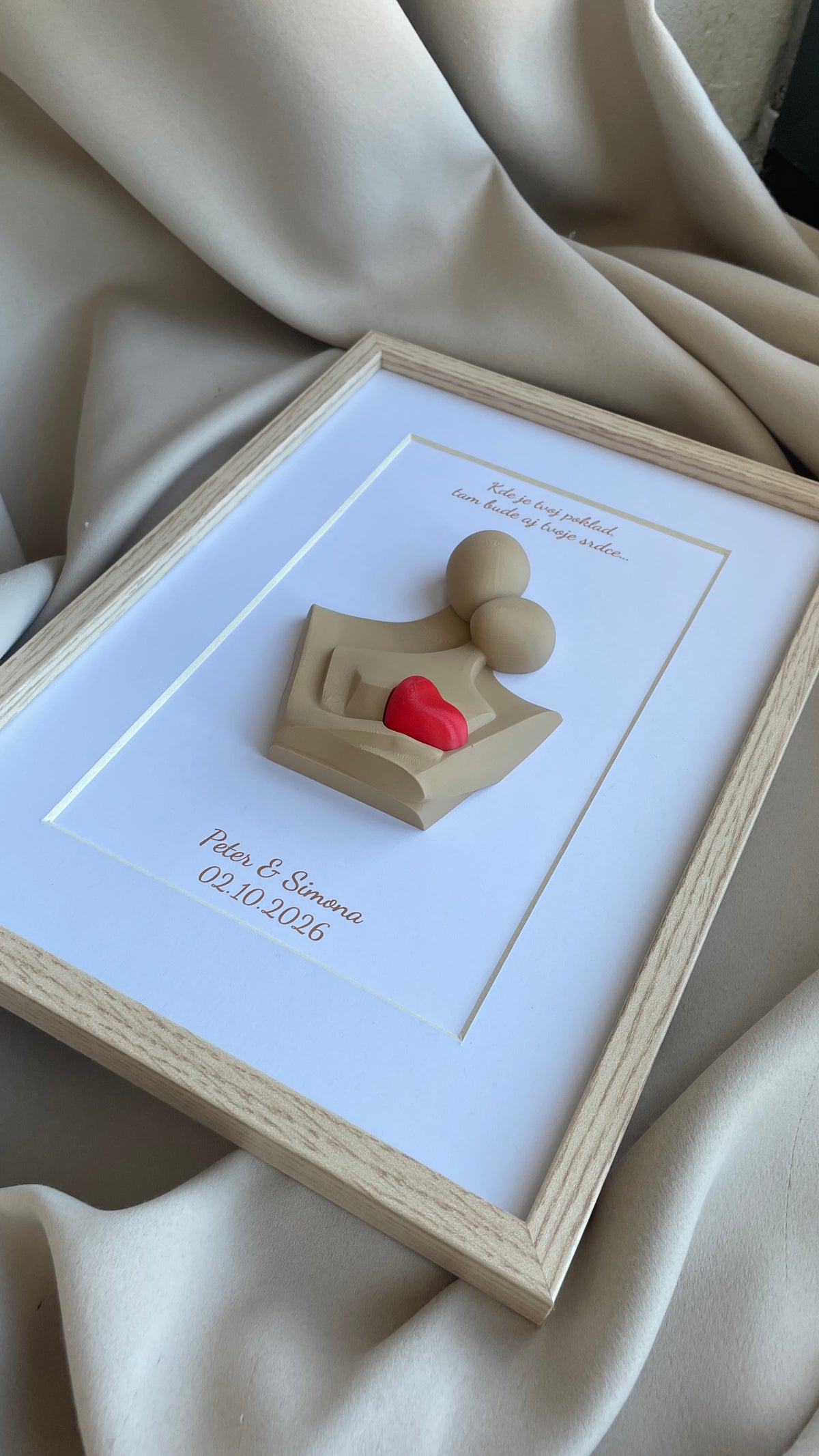 Personalizovaný 3D obraz so srdiečkom | Darček na svadbu, výročie, Valentína | 21×30 cm
