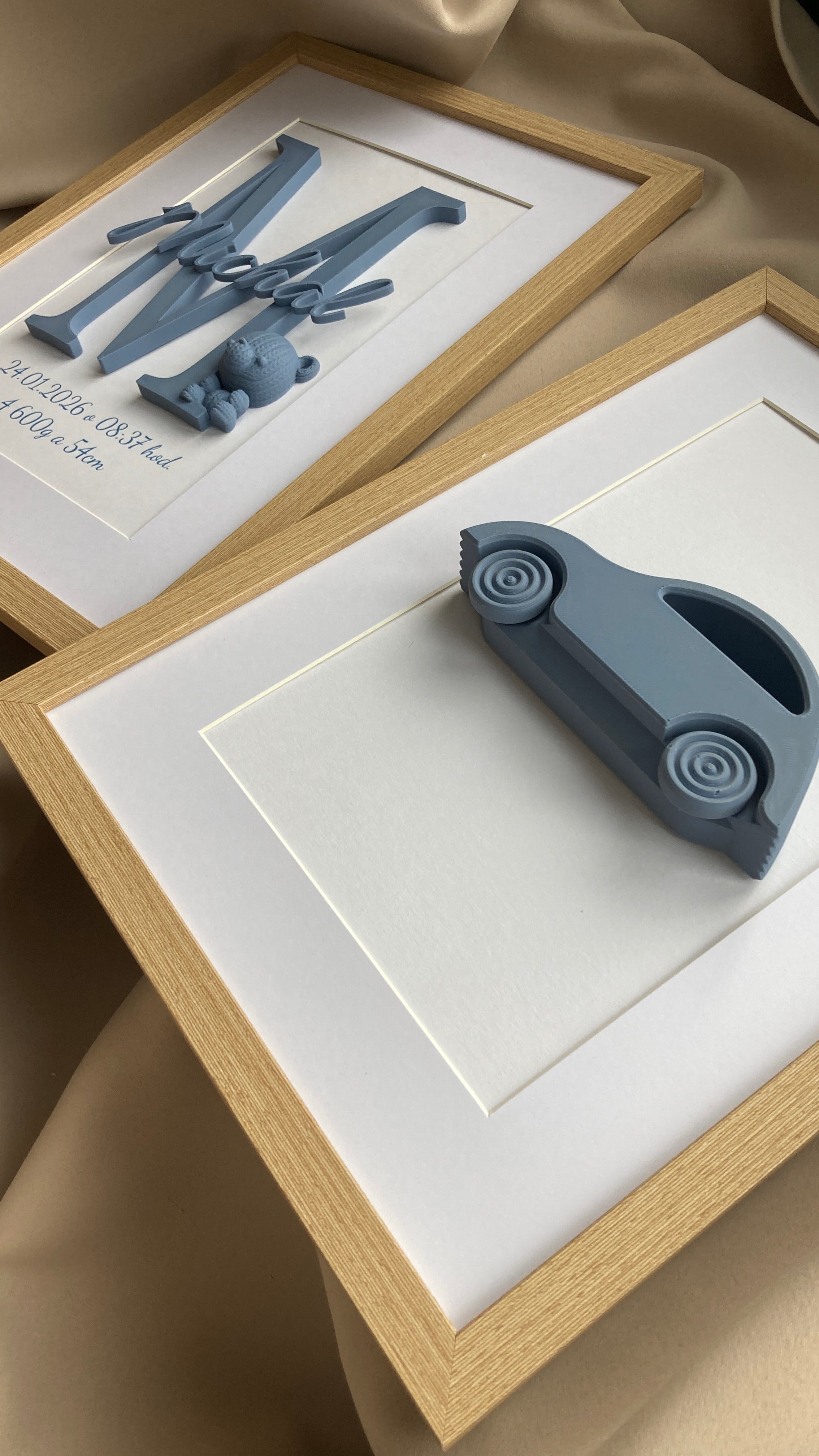 3D autíčko v ráme – personalizovaná dekorácia pre detskú izbičku