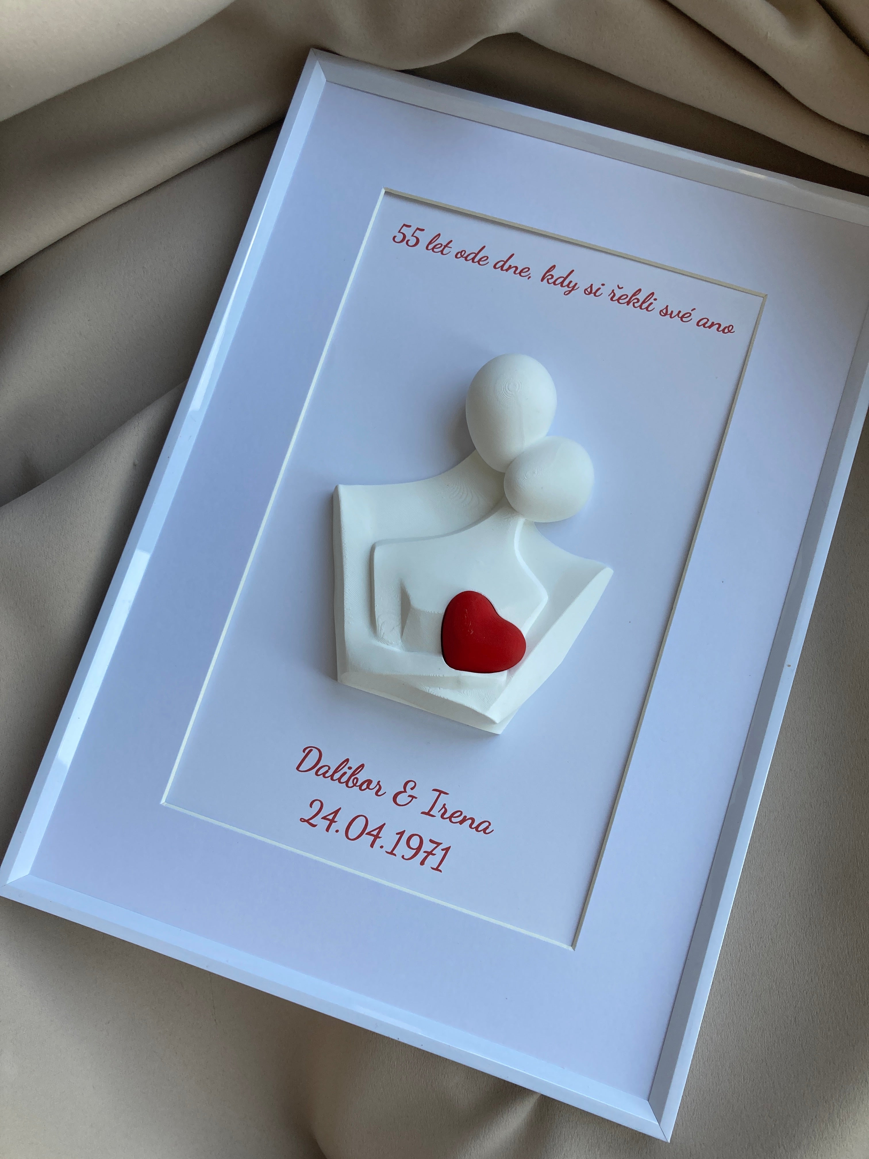 Personalizovaný 3D obraz so srdiečkom | Darček na svadbu, výročie, Valentína | 21×30 cm