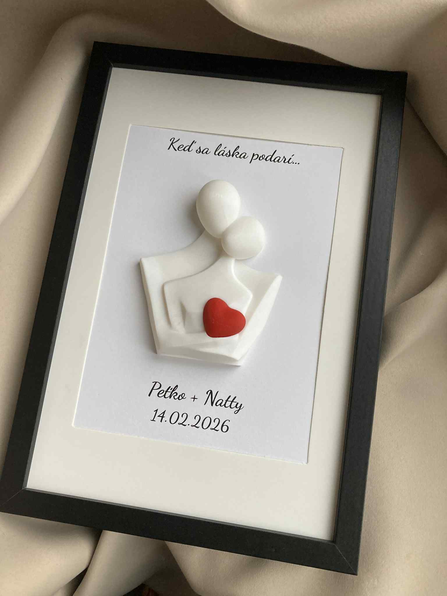 Personalizovaný 3D obraz so srdiečkom | Darček na svadbu, výročie, Valentína | 21×30 cm